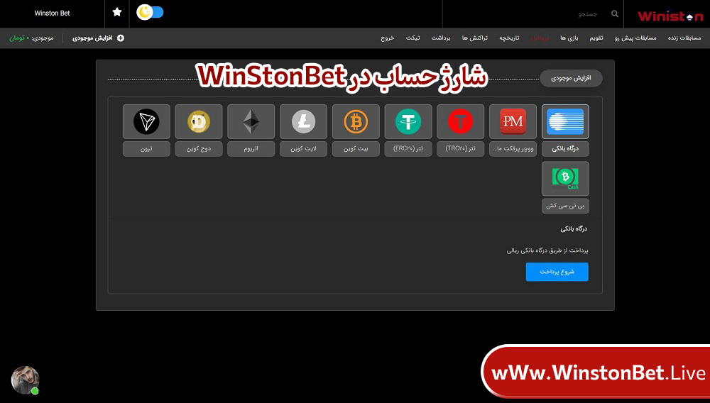 شارژ حساب در WinStonBet